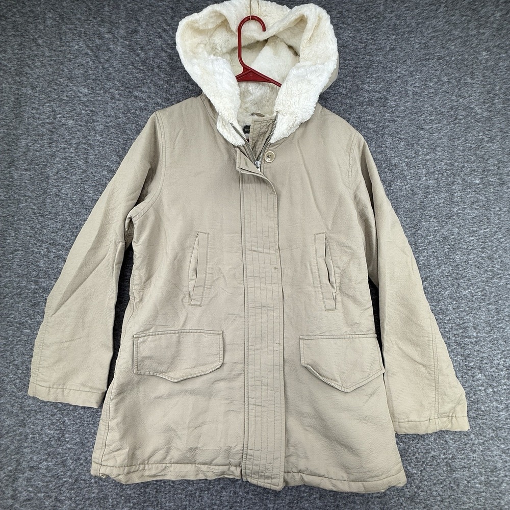 Banana Republic Womens M Khaki Tan Sherpa Lined Hooded Parka Jacket Utility Coat